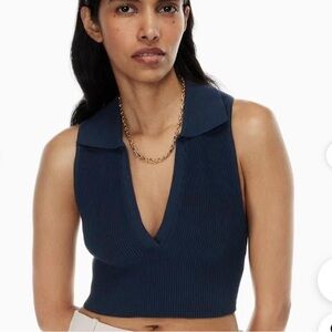 Aritzia Navy Sleeveless Blouse